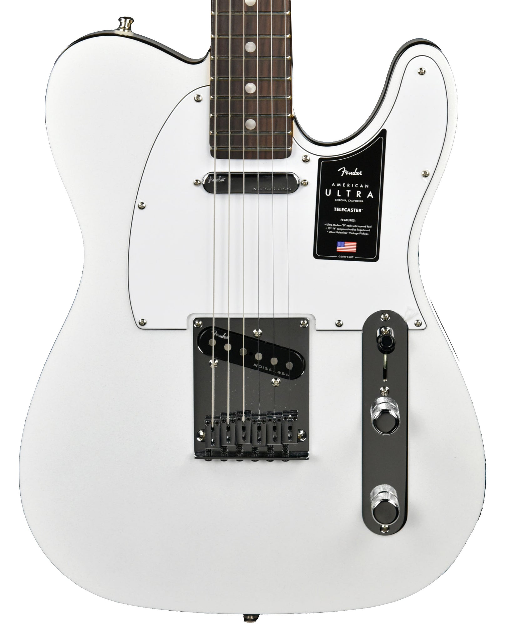 Fender American Ultra Telecaster Electric Guitar, RW FB, Arctic Pearl