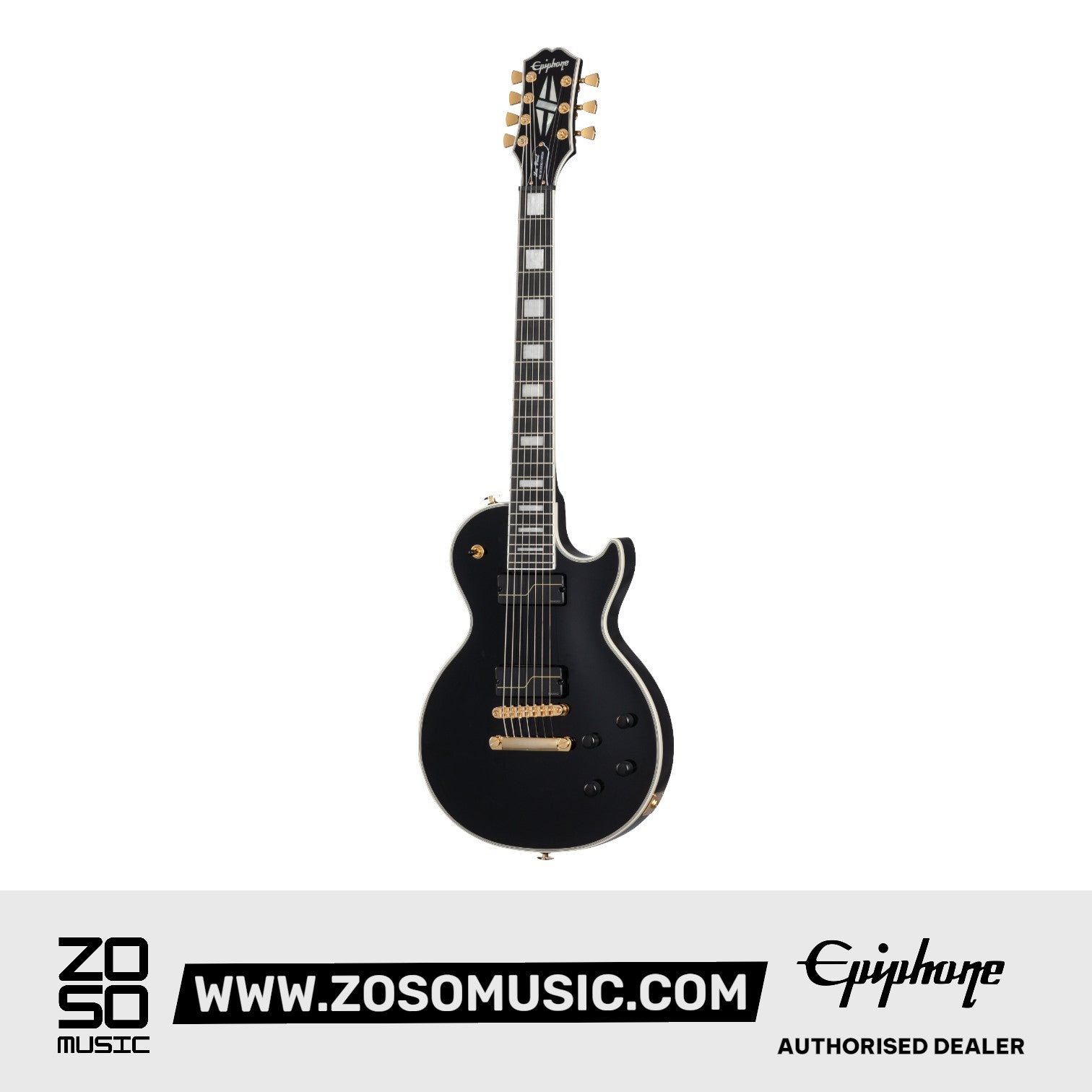 Epiphone EILPCMKH7EBGH3 Matt Heafy Origins Les Paul Custom 7-String (Incl. Hard Case) Ebony |  EPIPHONE |  ELECTRIC GUITAR |  Zoso Music