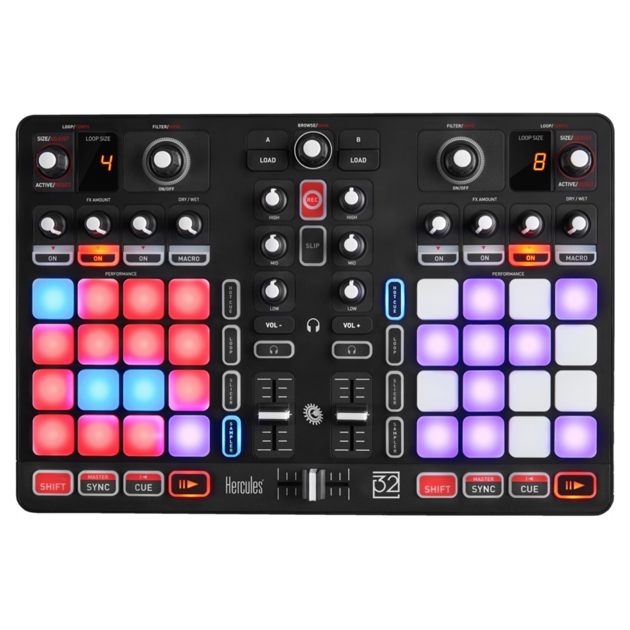 Hercules P32 DJ Compact USB DJ controller,32 high-performance touch pads, & Full DJ Software DJUCED included, Serato DJ Compatible