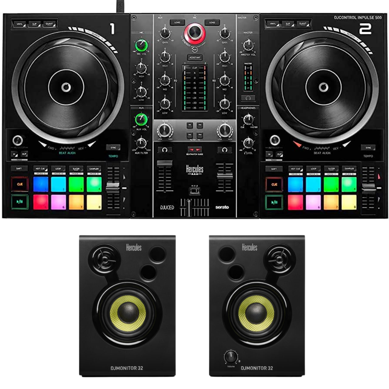 Hercules DJControl Inpulse 500  & DJ Monitor 32  Front View Zoso Music