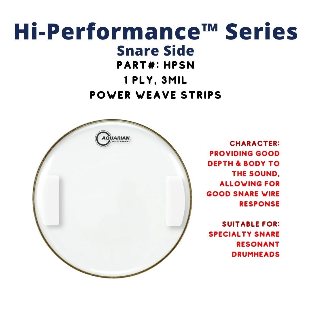 Aquarian HPSN Hi-Performance Snare Side Resonant 1ply 3mil Snare Bottom Head |  AQUARIAN |  DRUM HEAD |  Zoso Music