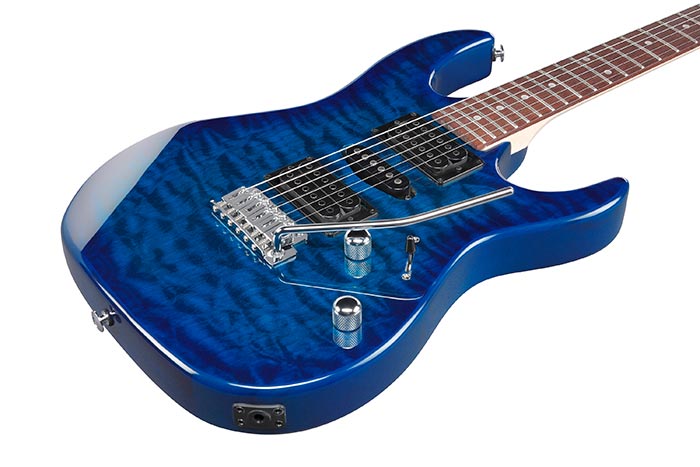 Ibanez Gio GRX70QA Humbucker Electric Guitar with HSH Pickup - Transparent Blue Burst |  IBANEZ |  ELECTRIC GUITAR |  Zoso Music