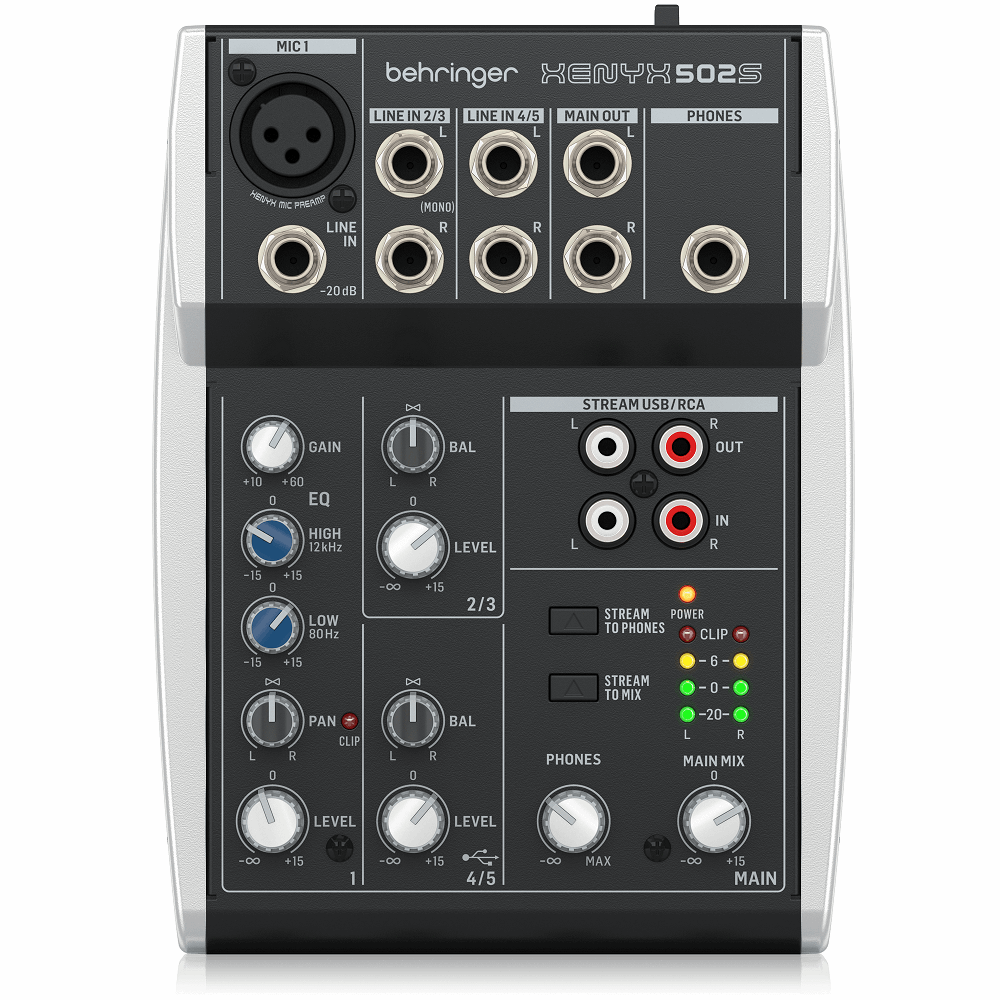 Behringer XENYX 502S Premium Analog 5-Input Mixer with USB Audio Streaming Interface - Zoso Music