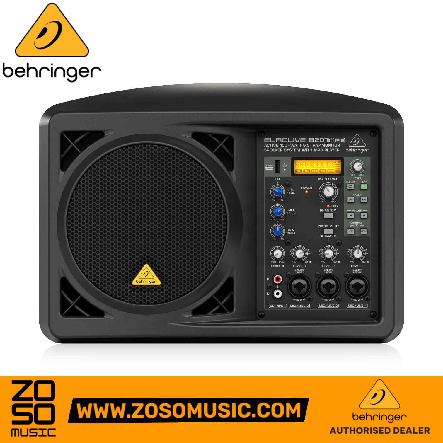 Behringer Eurolive B207MP3 150W 6.5" Personal PA/Monitor Speaker - Pair | BEHRINGER , Zoso Music