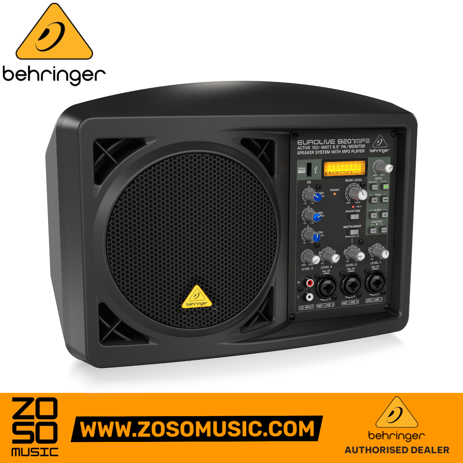 Behringer Eurolive B207MP3 150W 6.5" Personal PA/Monitor Speaker - Pair | BEHRINGER , Zoso Music