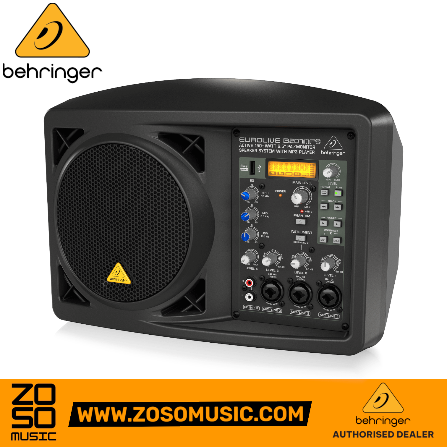 Behringer Eurolive B207MP3 150W 6.5" Personal PA/Monitor Speaker - Pair | BEHRINGER , Zoso Music
