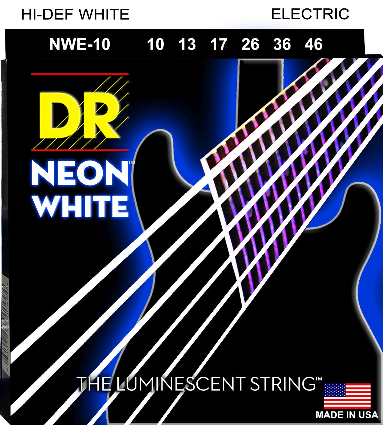 DR Strings NWE-10 NEON White Coated Nickel Plated Electric Guitar Strings | Medium (010 - 046)