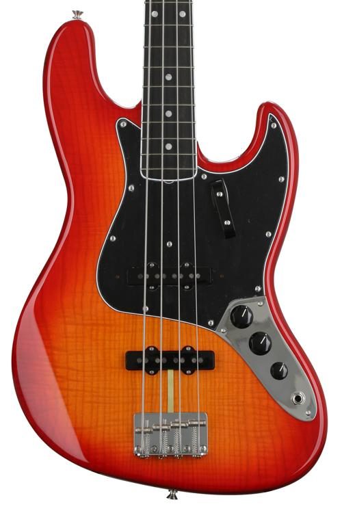 Fender Ltd Ed Rarities Flame Ash Top Jazz Bass Guitar, Plasma Red Burst