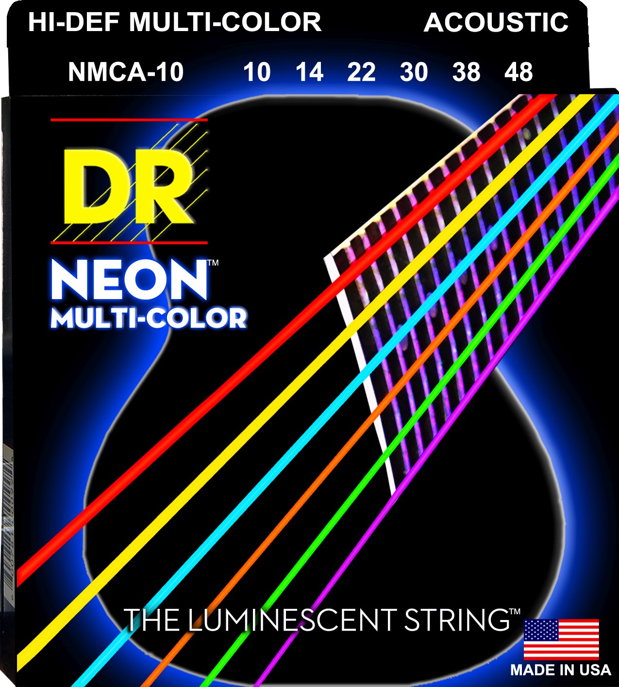 DR Strings NMCA-10 NEON Multi-Colour Coated Phosphor Bronze Acoustic Guitar Strings | Extra Light (010 - 048)