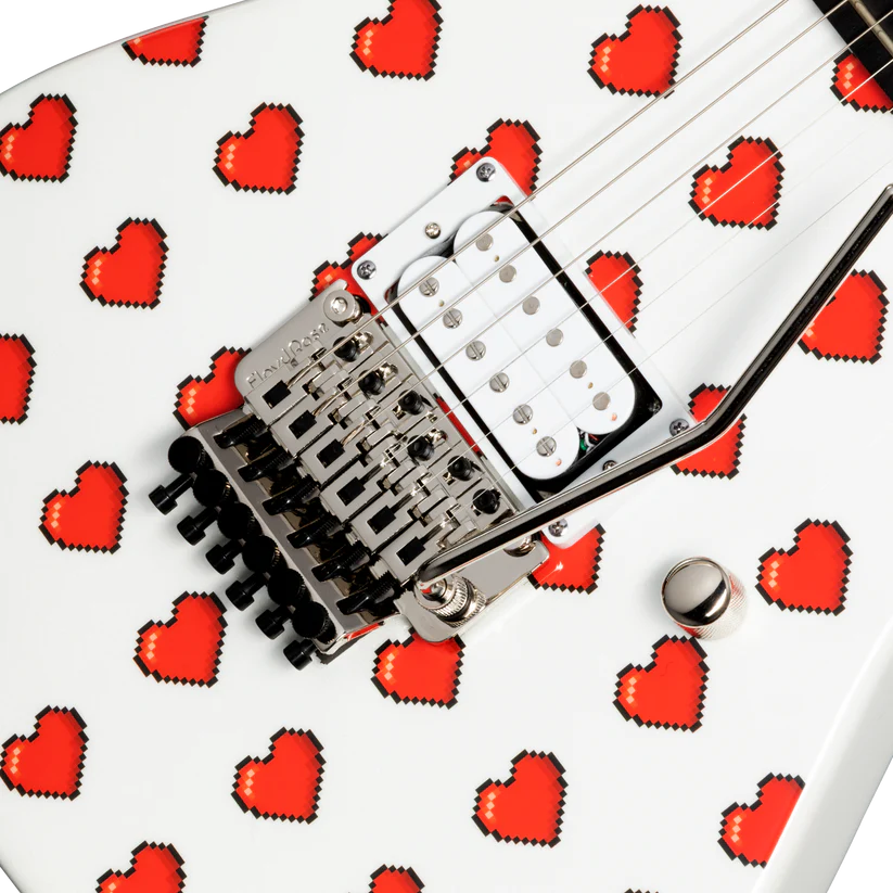 Kramer NightSwan Pixel Hearts Electric Guitar with Premium Gig Bag - Pearl White with Hearts |  KRAMER |  ELECTRIC GUITAR |  Zoso Music