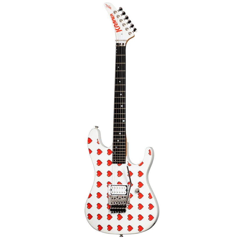Kramer NightSwan Pixel Hearts Electric Guitar with Premium Gig Bag - Pearl White with Hearts |  KRAMER |  ELECTRIC GUITAR |  Zoso Music