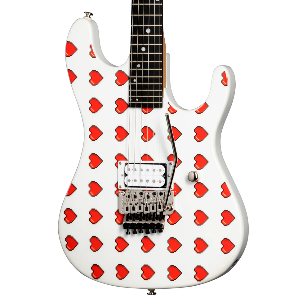 Kramer NightSwan Pixel Hearts Electric Guitar with Premium Gig Bag - Pearl White with Hearts | Zoso Music Sdn Bhd