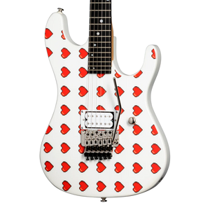 Kramer NightSwan Pixel Hearts Electric Guitar with Premium Gig Bag - Pearl White with Hearts | Zoso Music Sdn Bhd