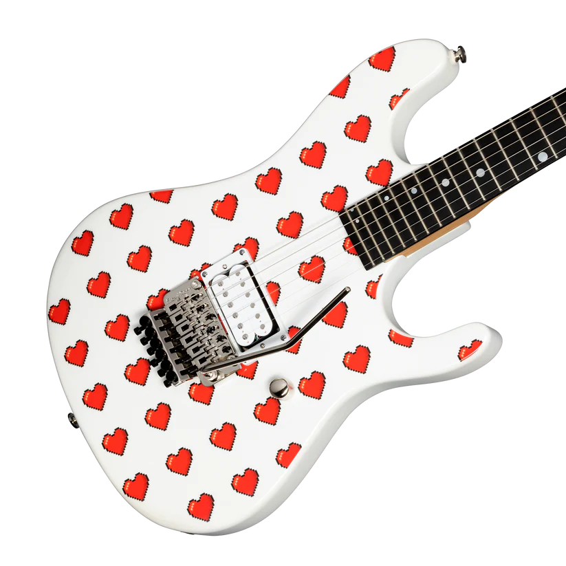 Kramer NightSwan Pixel Hearts Electric Guitar with Premium Gig Bag - Pearl White with Hearts |  KRAMER |  ELECTRIC GUITAR |  Zoso Music
