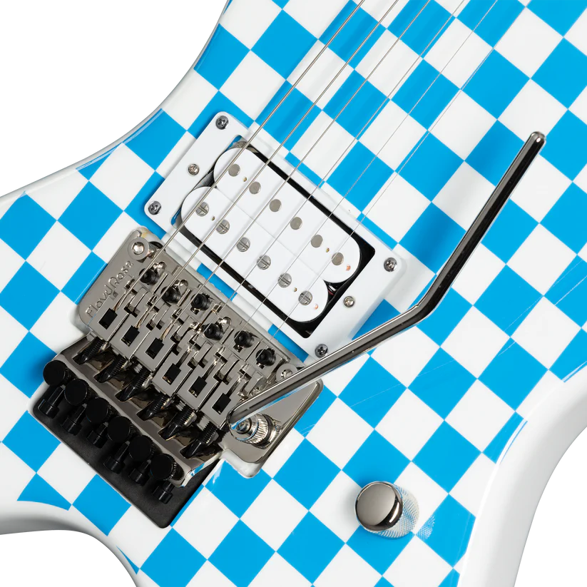 Kramer Voyager Old School Electric Guitar with Premium Gig Bag - Alpine White with Blue Checkers |  KRAMER |  ELECTRIC GUITAR |  Zoso Music