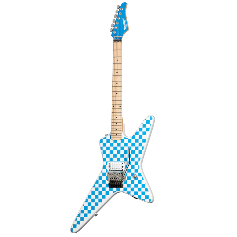 Kramer Voyager Old School Electric Guitar with Premium Gig Bag - Alpine White with Blue Checkers |  KRAMER |  ELECTRIC GUITAR |  Zoso Music