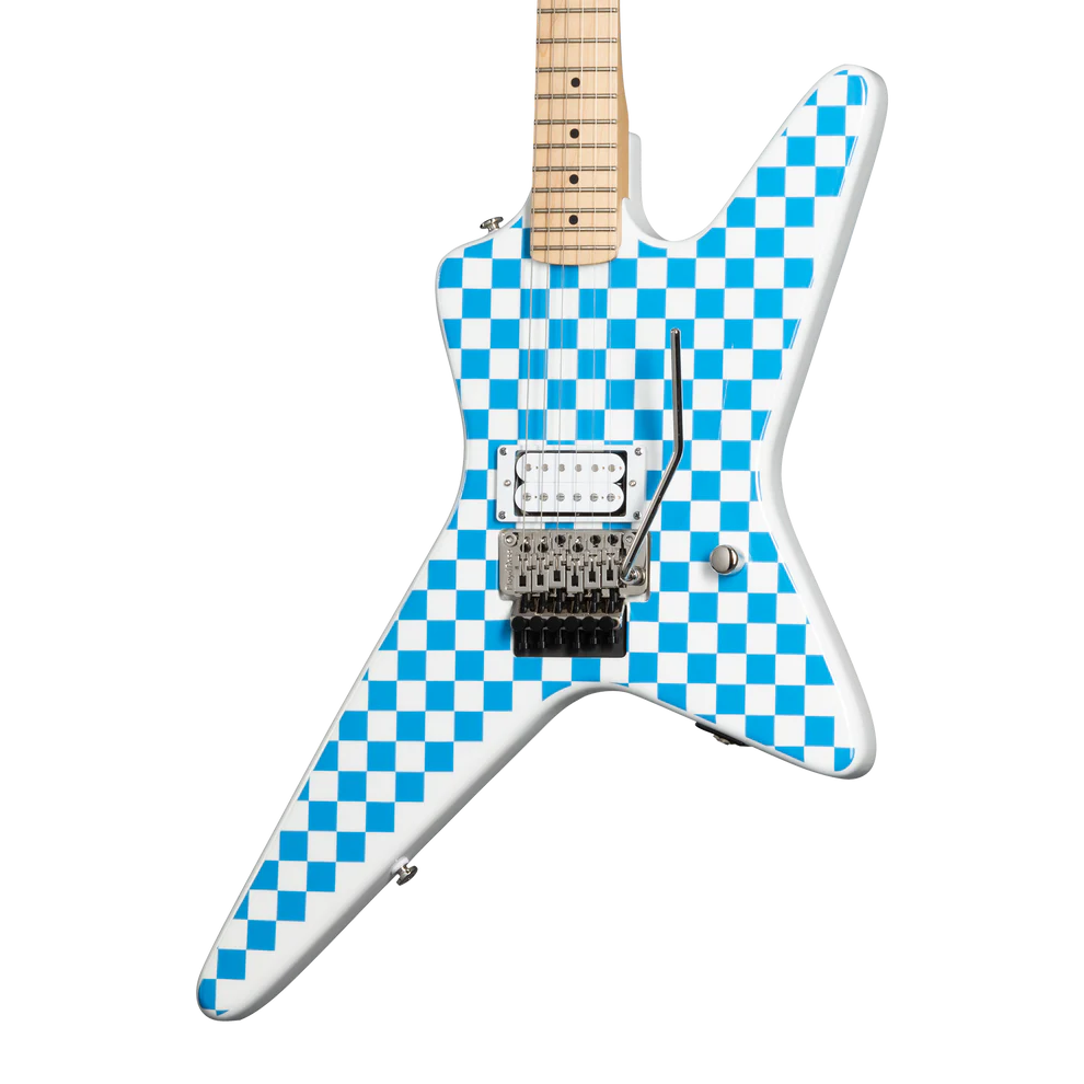 Kramer Voyager Old School Electric Guitar with Premium Gig Bag - Alpine White with Blue Checkers | Zoso Music Sdn Bhd