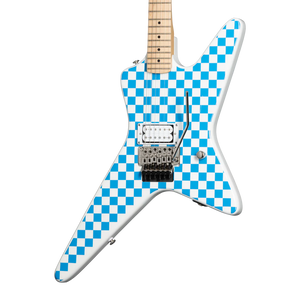 Kramer Voyager Old School Electric Guitar with Premium Gig Bag - Alpine White with Blue Checkers | Zoso Music Sdn Bhd