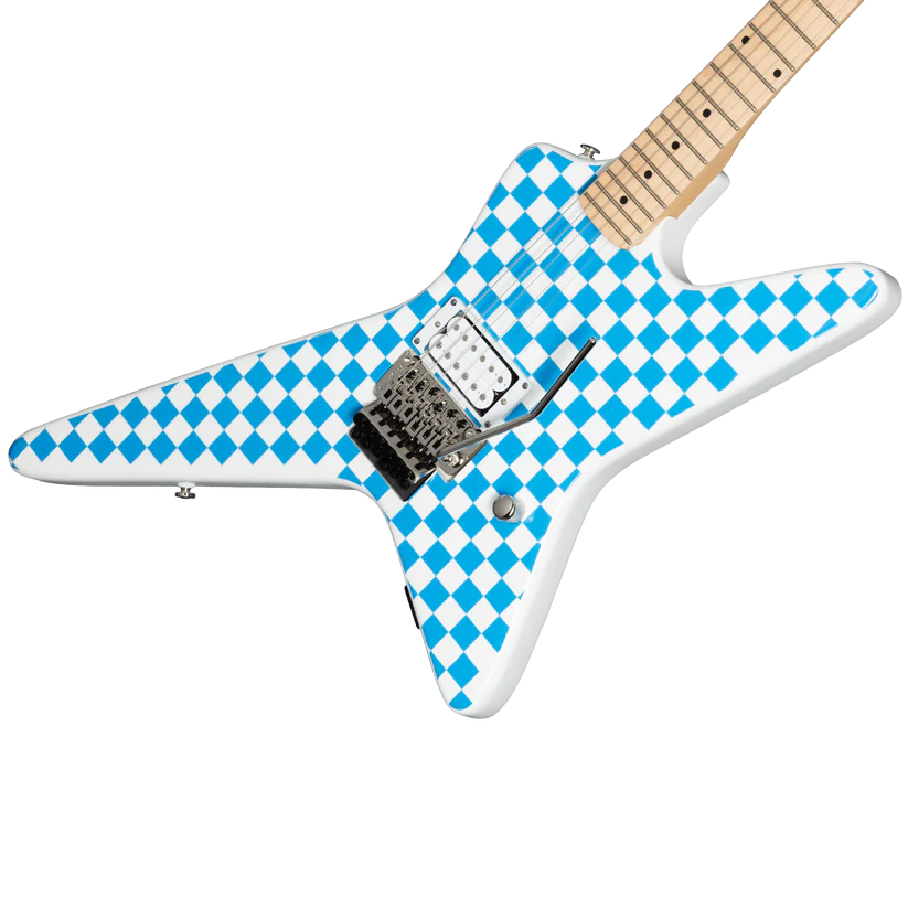 Kramer Voyager Old School Electric Guitar with Premium Gig Bag - Alpine White with Blue Checkers |  KRAMER |  ELECTRIC GUITAR |  Zoso Music