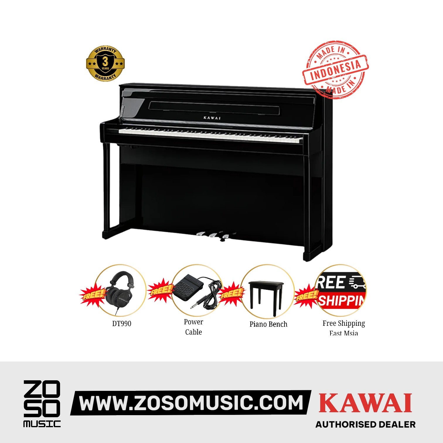 Kawai CA901 88-key Wooden-key Digital Piano - Ebony Polished |  KAWAI |  PIANO-DIGITAL |  Zoso Music