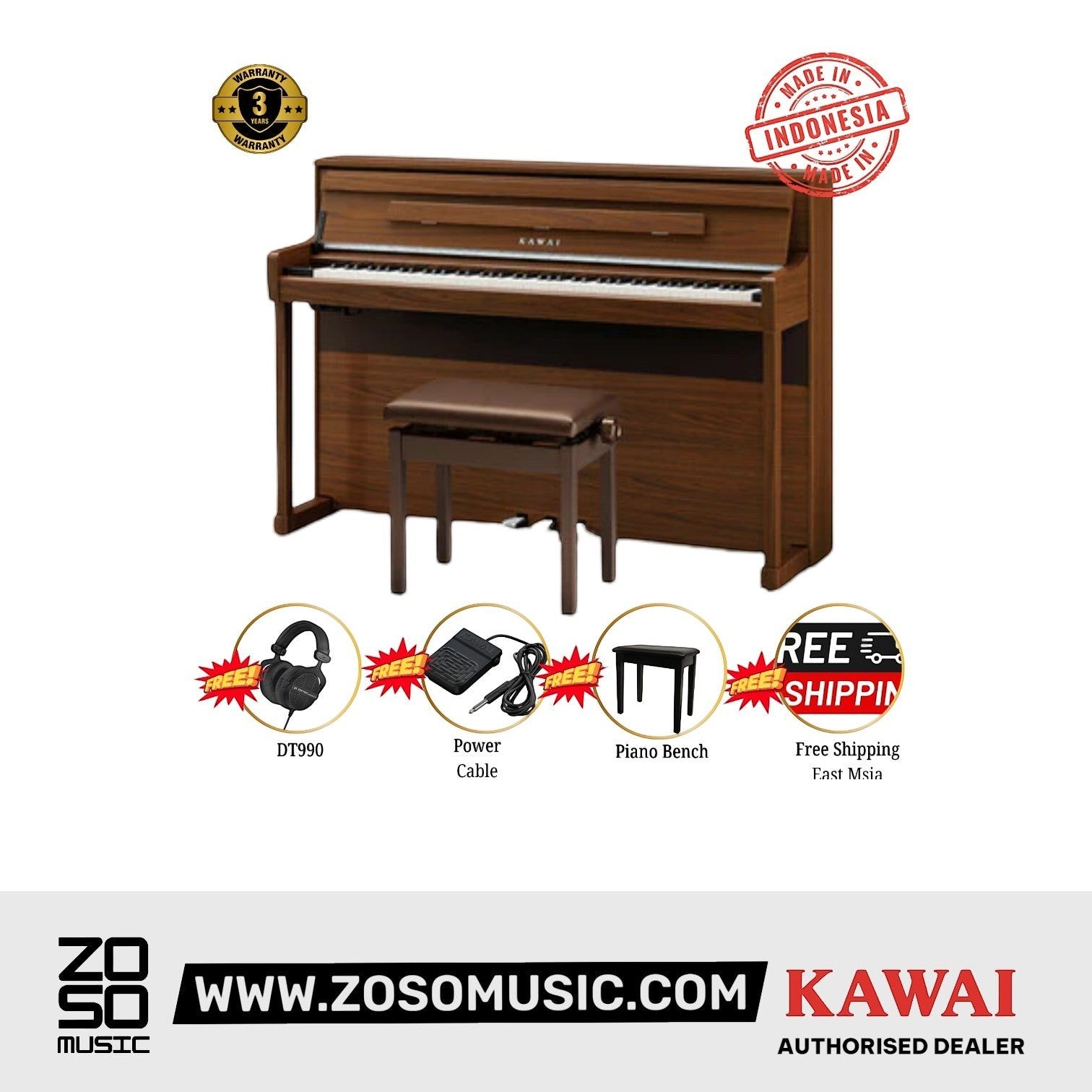 Kawai CA901 88-key Wooden-key Digital Piano - Natural Walnut |  KAWAI |  PIANO-DIGITAL |  Zoso Music