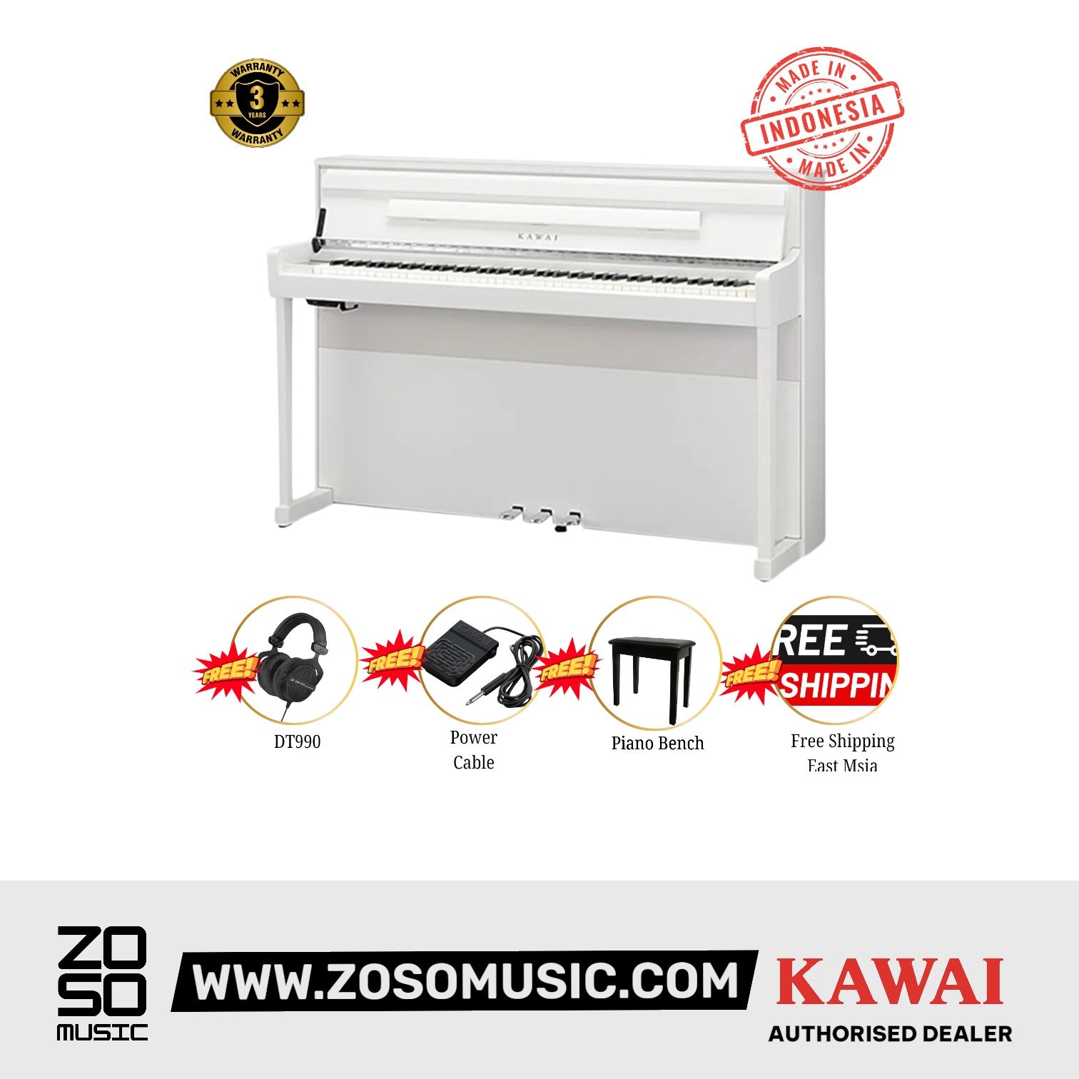 Kawai CA901 88-key Wooden-key Digital Piano - Premium Satin White |  KAWAI |  PIANO-DIGITAL |  Zoso Music