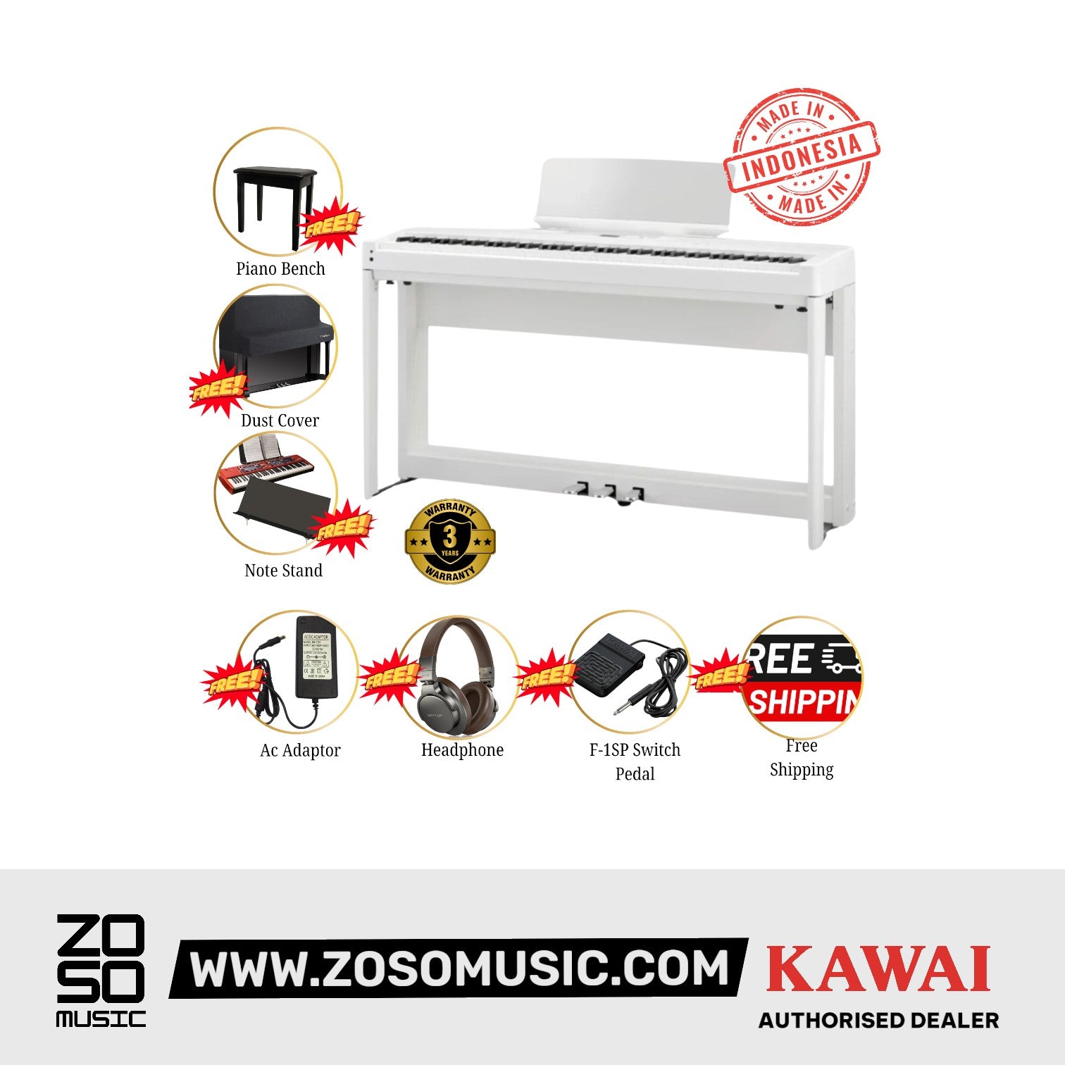 Kawai ES-520 Portable Digital Home Piano - White |  KAWAI |  PIANO-DIGITAL |  Zoso Music