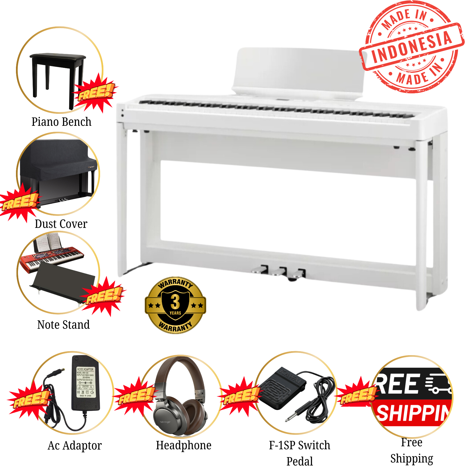 Kawai ES-520 Portable Digital Home Piano - White