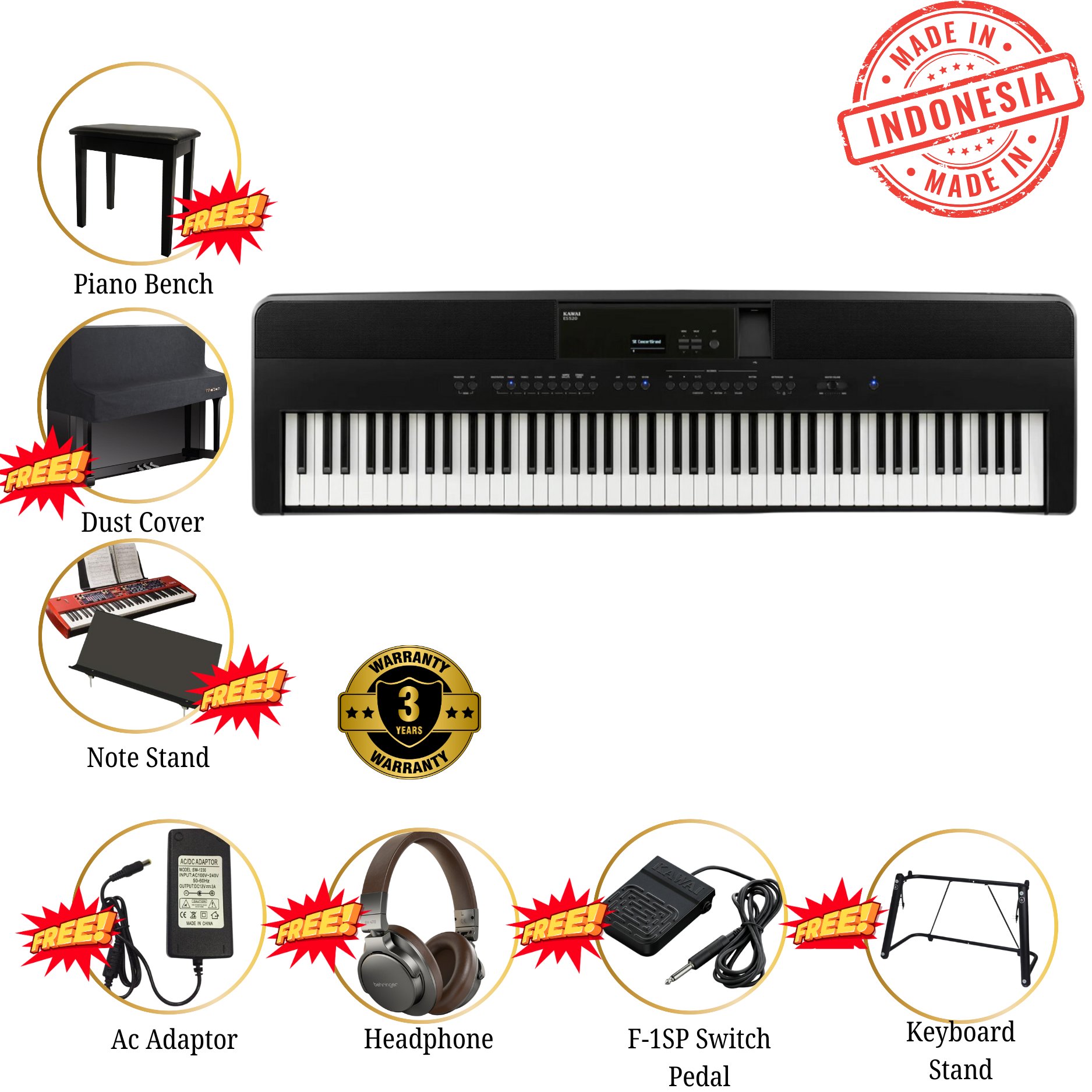 Kawai ES-520 Portable Digital Piano - Black