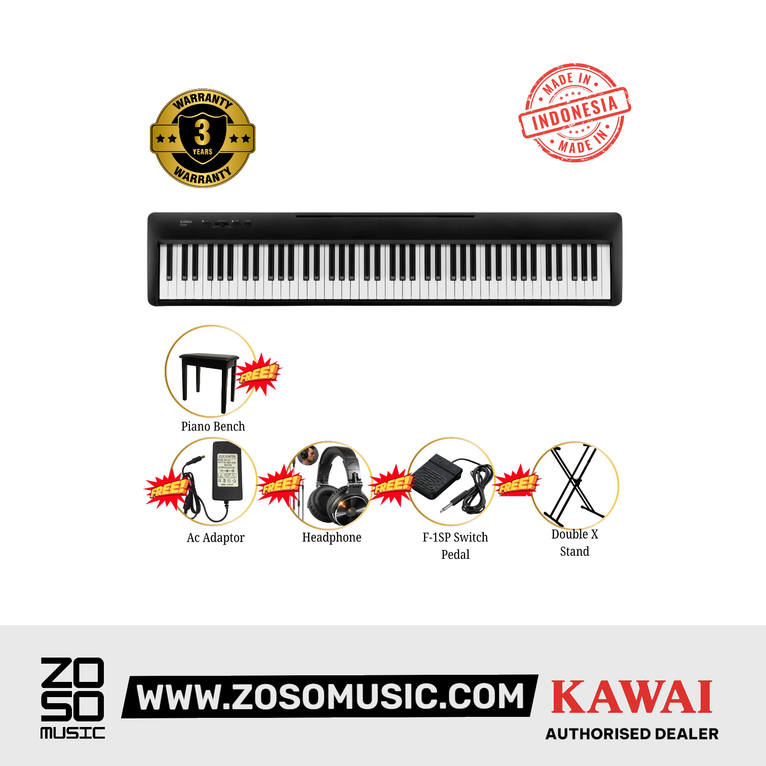 Kawai ES60 88-Key Portable Digital Piano - Black |  KAWAI |  PIANO-DIGITAL |  Zoso Music