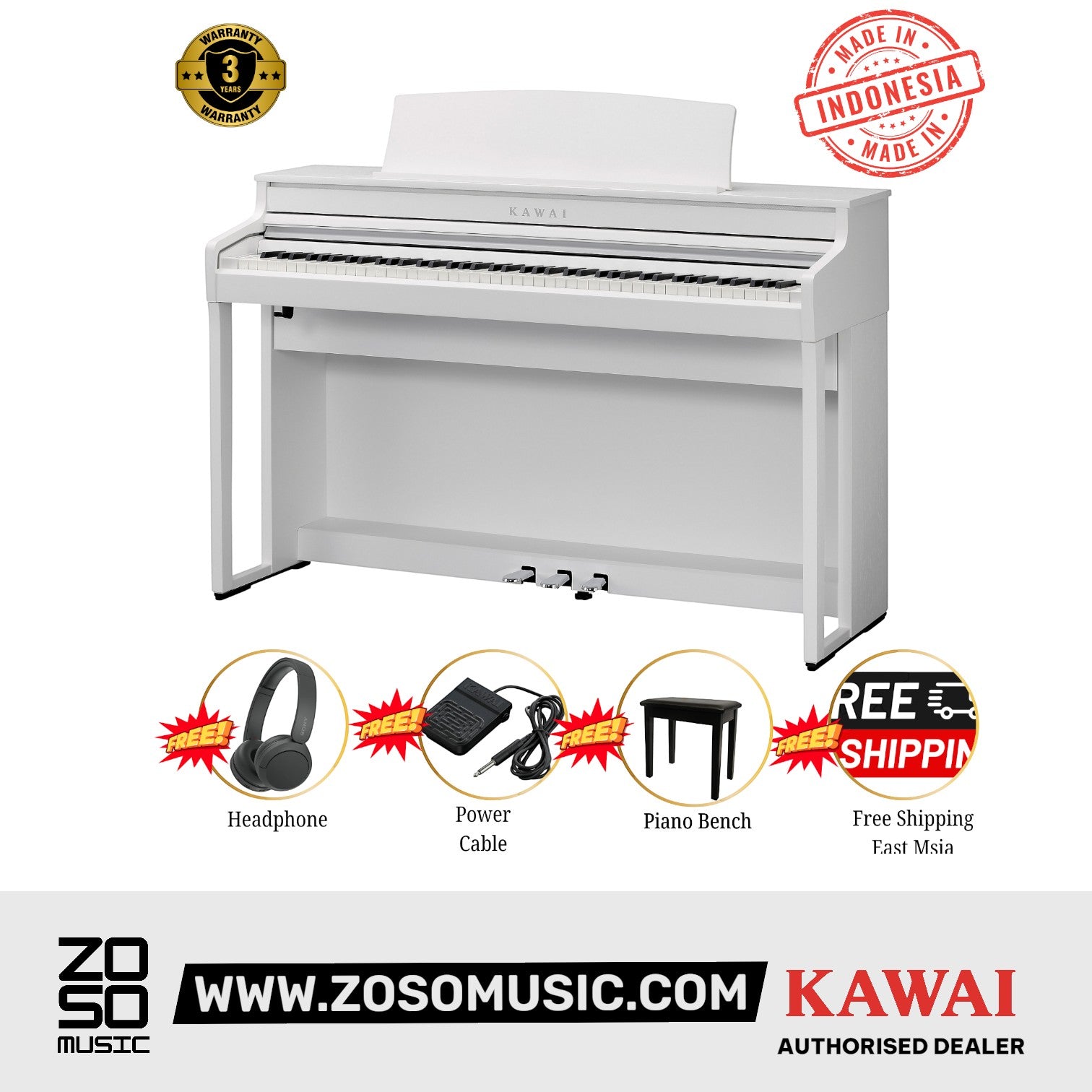 Kawai CA401 88-key Digital Piano - Premium Satin White |  KAWAI |  PIANO-DIGITAL |  Zoso Music