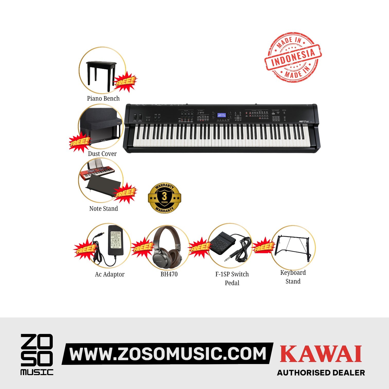 Kawai MP Series MP7SE Digital Piano 88 Keys W/portable Stand Bench & Headphone Black |  KAWAI |  PIANO-DIGITAL |  Zoso Music