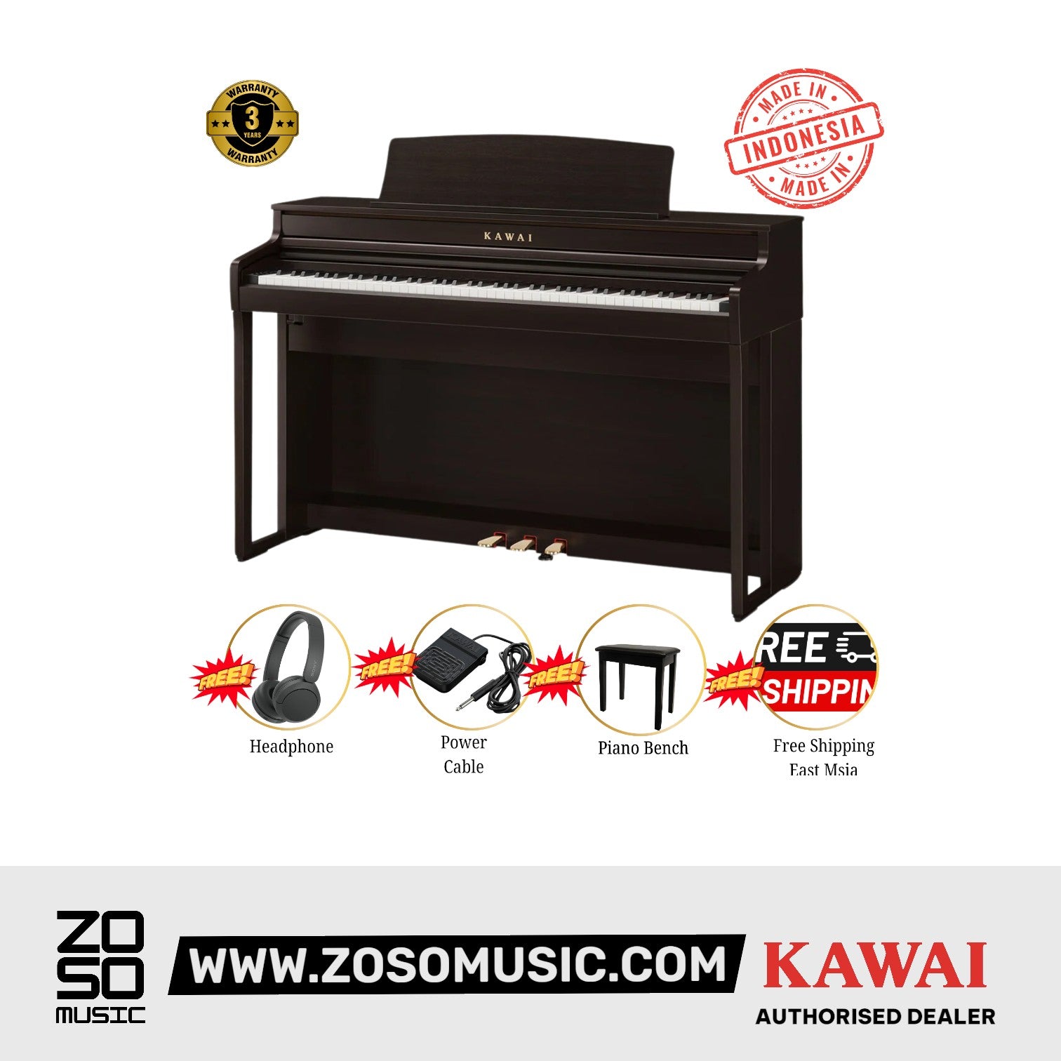 Kawai CA501 88-key Wooden-key Digital Piano - Premium Rosewood (Grade 5-Diploma) |  KAWAI |  PIANO-DIGITAL |  Zoso Music