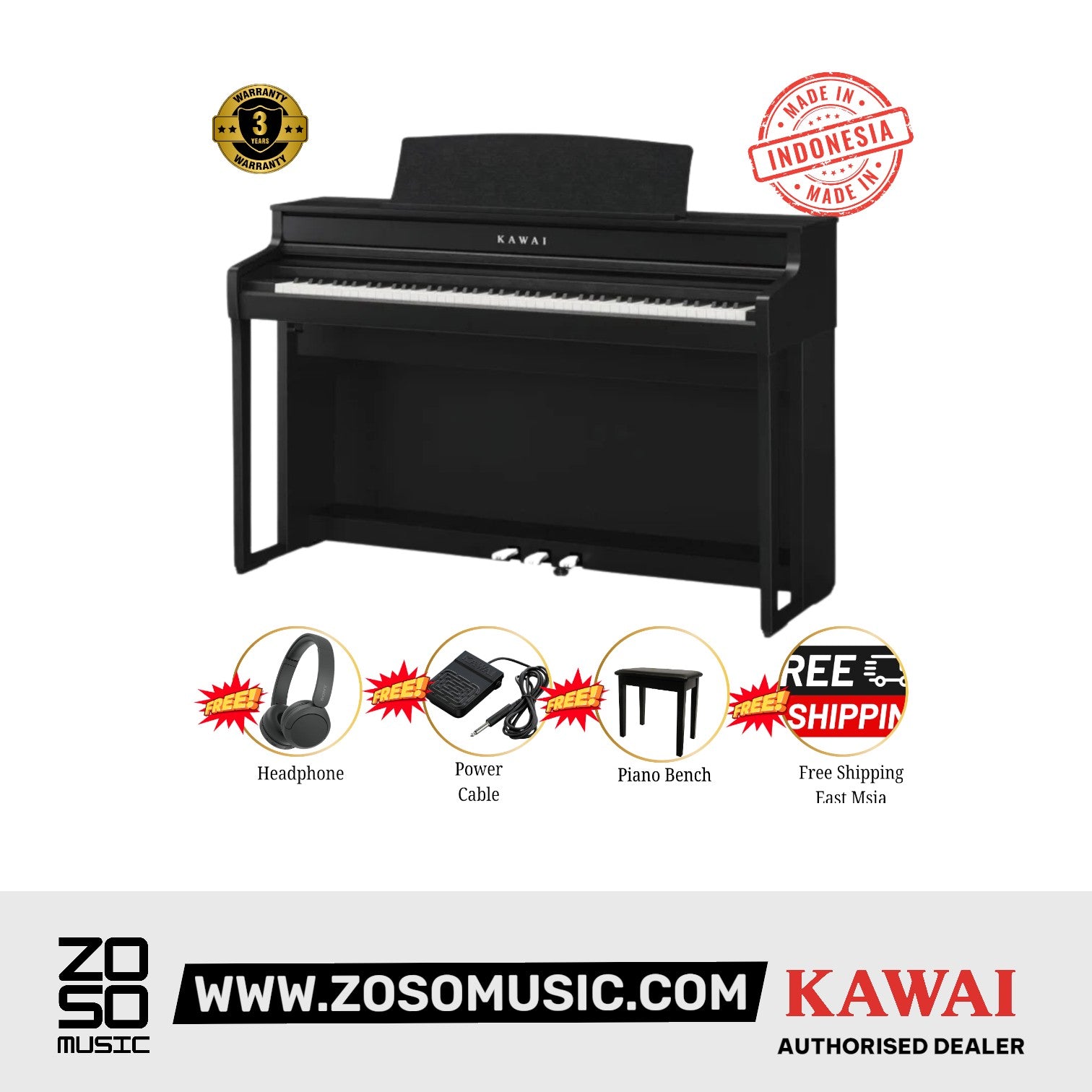 Kawai CA501 88-key Wooden-key Digital Piano - Premium Satin Black (Grade 5-Diploma) |  KAWAI |  PIANO-DIGITAL |  Zoso Music