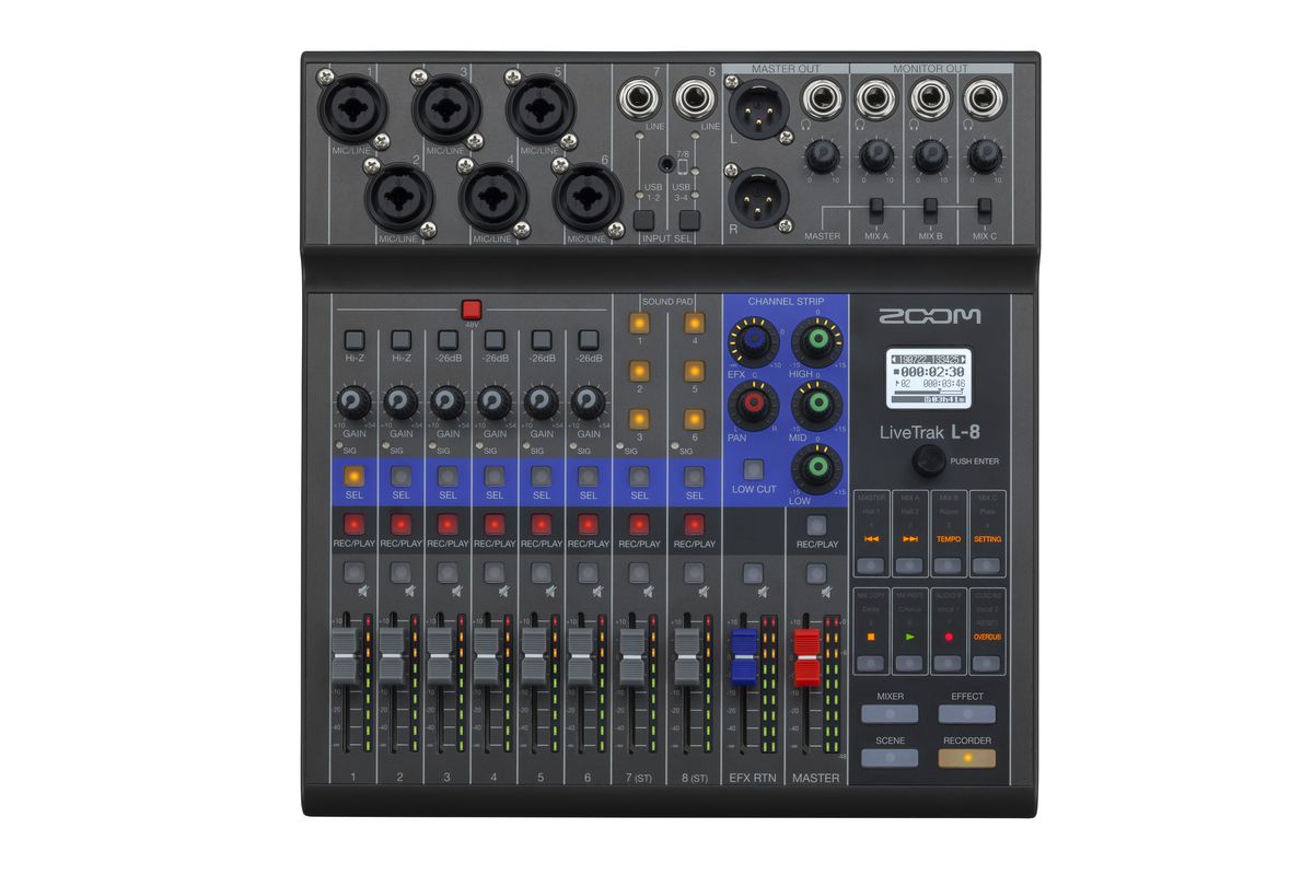 Zoom LiveTrak L-8 Close Up View Zoso Music