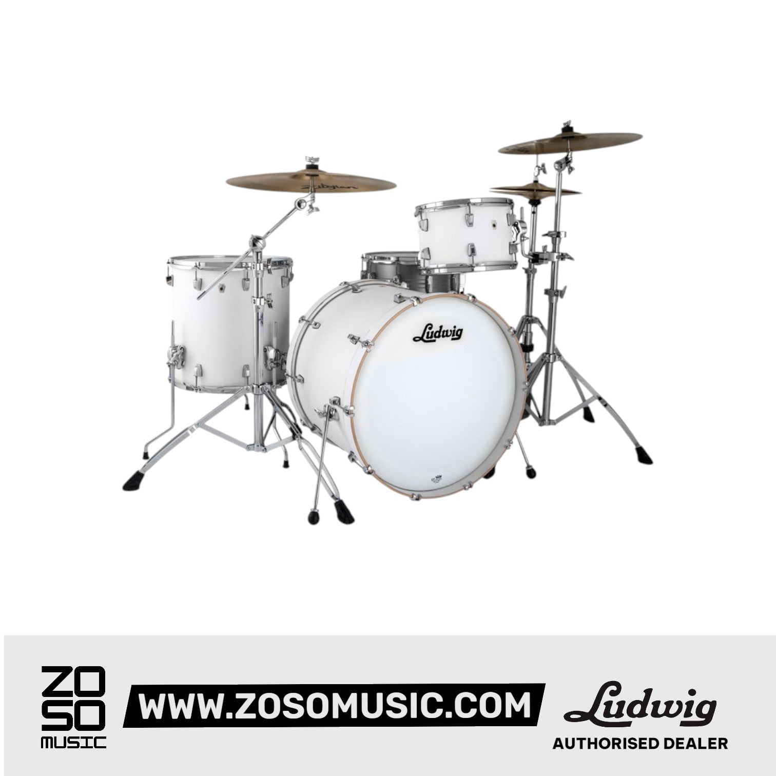 Ludwig L26223TX3T Neusonic 3-Piece Shell Pack (22B+16F+12T), Aspen White |  LUDWIG |  DRUM-ACOUSTIC |  Zoso Music