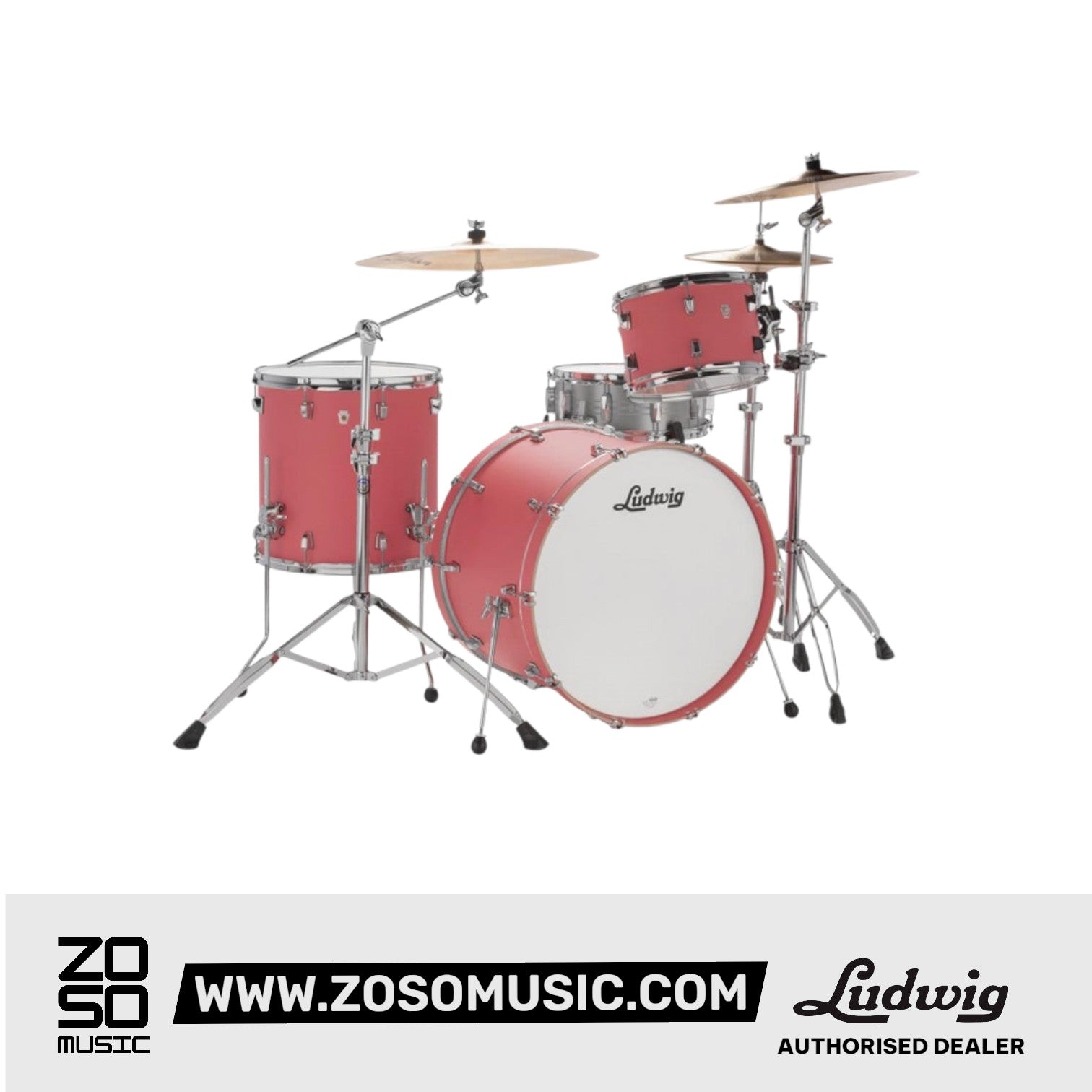 Ludwig L26223TX3U Neusonic 3-Piece Shell Pack (22B+16F+12T), Coral Red |  LUDWIG |  DRUM-ACOUSTIC |  Zoso Music