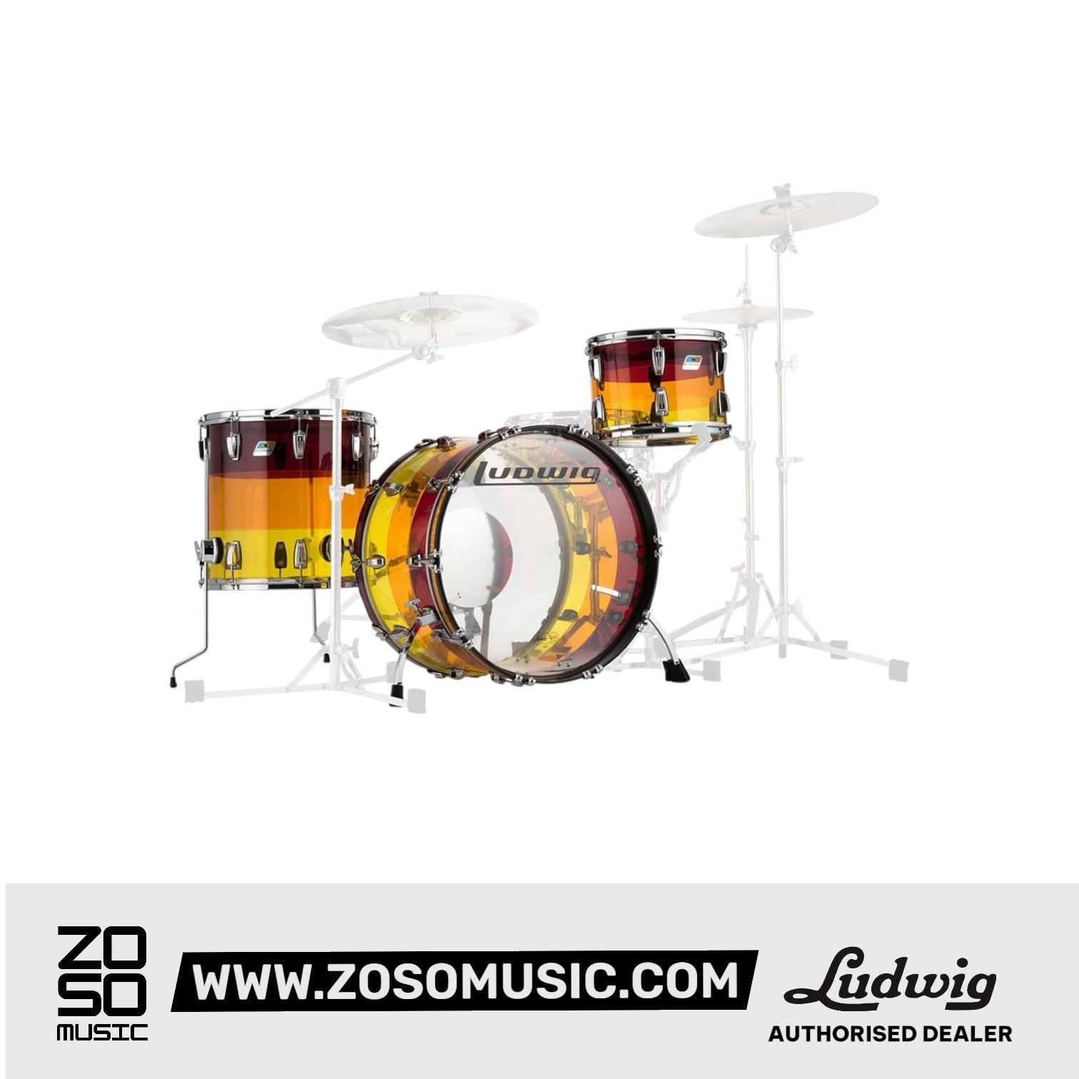 Ludwig L9223LXTSWC Vistalite 3-Piece Shell Pack LIMITED EDITION, Tequila Sunrise |  LUDWIG |  DRUM-ACOUSTIC |  Zoso Music