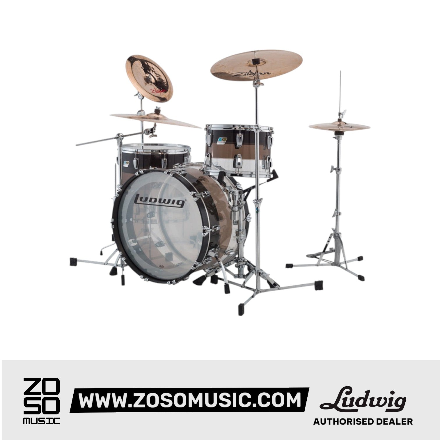 Ludwig L94233LX76WC Vistalite 3-Piece Shell Pack LIMITED EDITION (22B+16F+13T), Tri-Band Black |  LUDWIG |  DRUM-ACOUSTIC |  Zoso Music