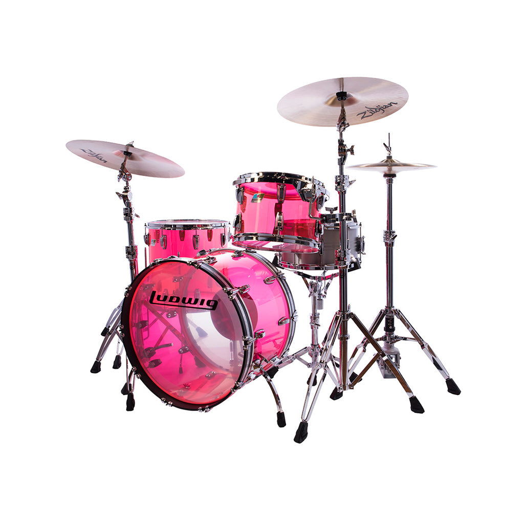 Ludwig L94233LXPKWC Vistalite 3-Piece FAB Drum Kit (22B+16F+13T), Pink