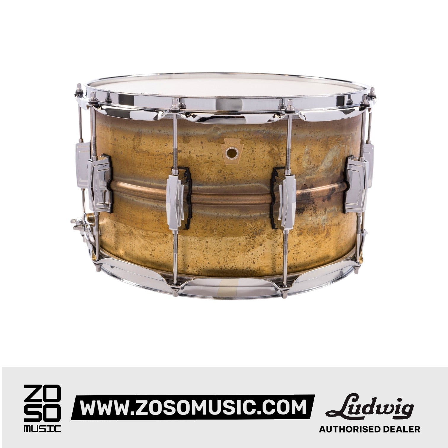 Ludwig LB484R 8x14inch Raw Brass Phonic Snare Drum |  LUDWIG |  DRUM-SNARE DRUM |  Zoso Music