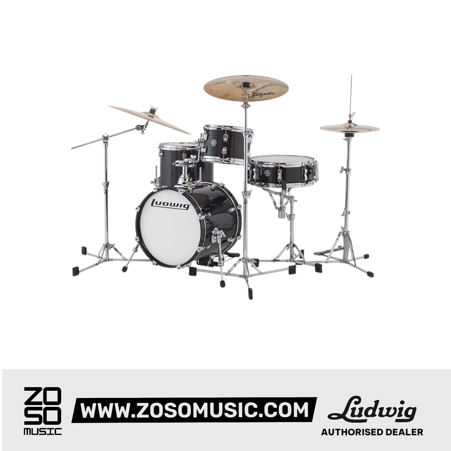 Ludwig LC179XX016DIR Breakbeats By Questlove 4-Piece Drum Kit w/ Bag, Black Gold Sparkle |  LUDWIG |  DRUM-ACOUSTIC |  Zoso Music