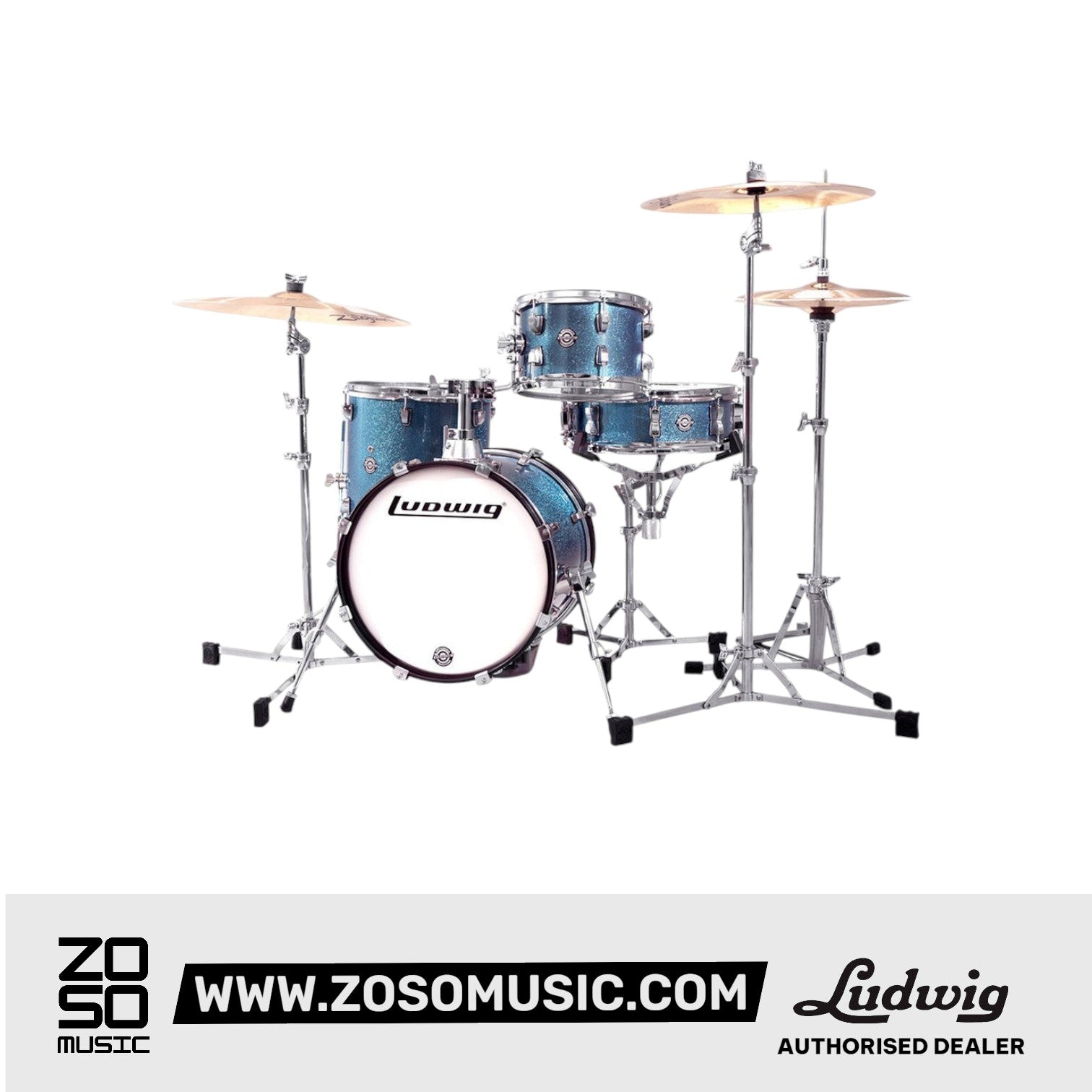 Ludwig LC179XX023DIR Breakbeats By Questlove 4-Piece Drum Kit w/ Bag, Blue Sparkle |  LUDWIG |  DRUM-ACOUSTIC |  Zoso Music