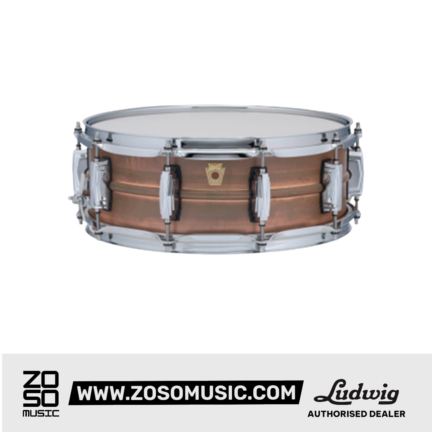 Ludwig LC661 5x14inch Copperphonic Snare Drum, Smooth Shell, Imperial Lugs |  LUDWIG |  DRUM-SNARE DRUM |  Zoso Music