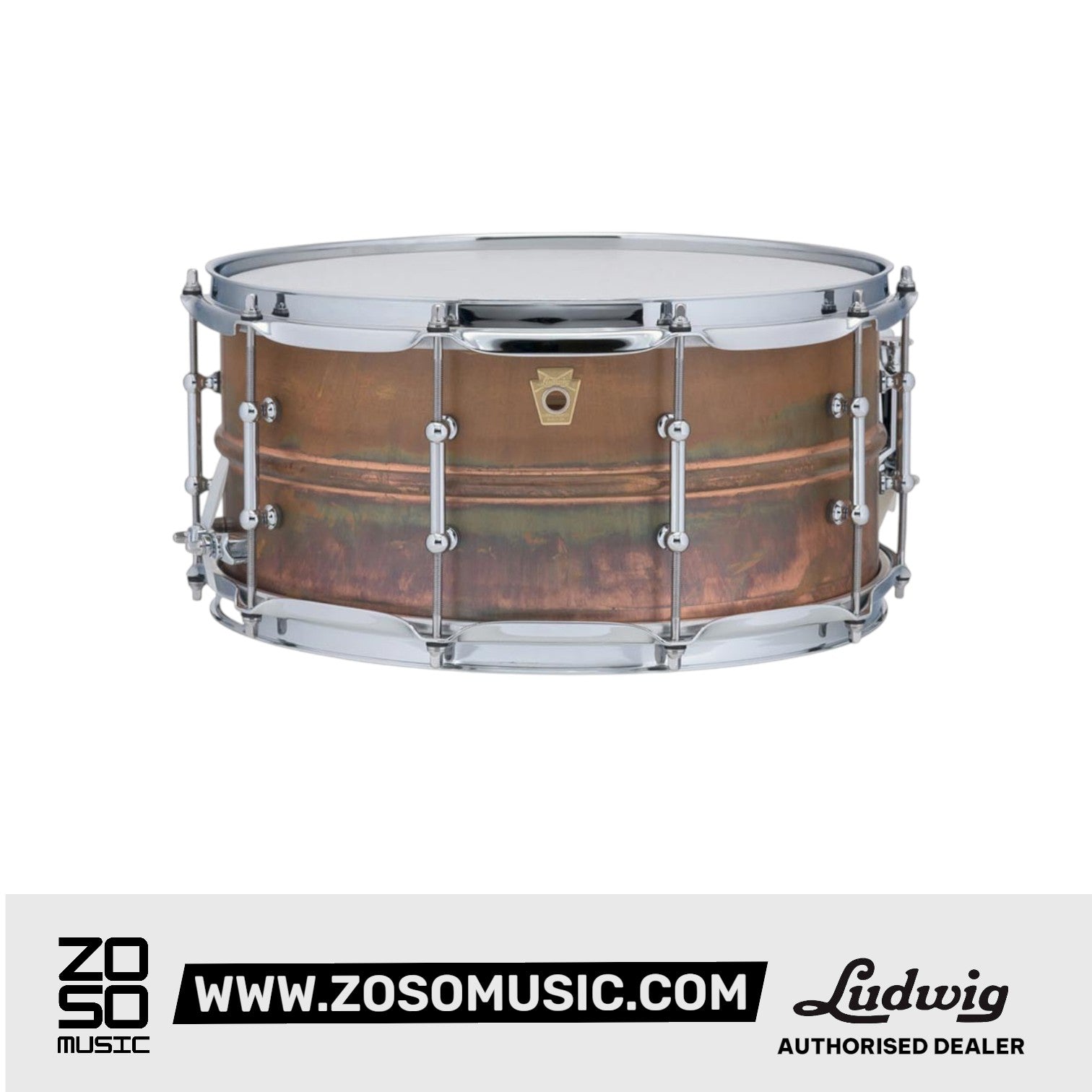 Ludwig LC663T 6.5x14inch Copperphonic Snare Drum, Smooth Raw Shell, Tube Lugs |  LUDWIG |  DRUM-SNARE DRUM |  Zoso Music