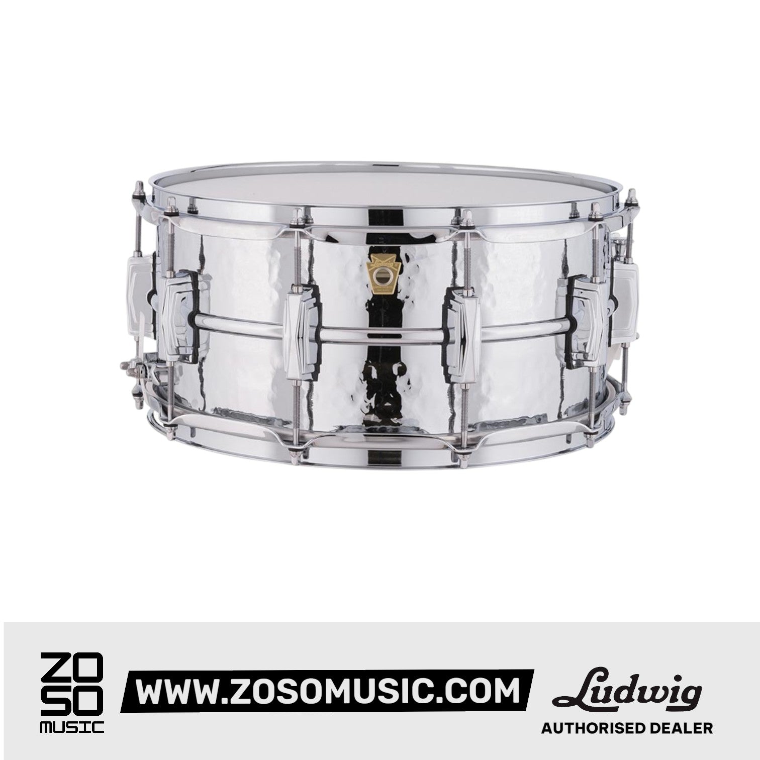 Ludwig LM402K 6.5x14in Supraphonic Chrome-Plated Aluminium Snare Drum, Hammered Shell, Imperial Lugs |  LUDWIG |  DRUM-SNARE DRUM |  Zoso Music