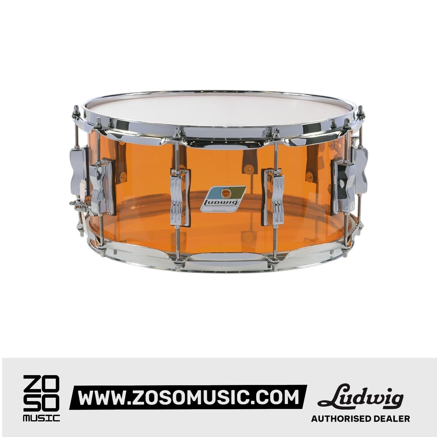 Ludwig LS901VXX47 5x14inch Vistalite Snare Drum, Amber |  LUDWIG |  DRUM-SNARE DRUM |  Zoso Music