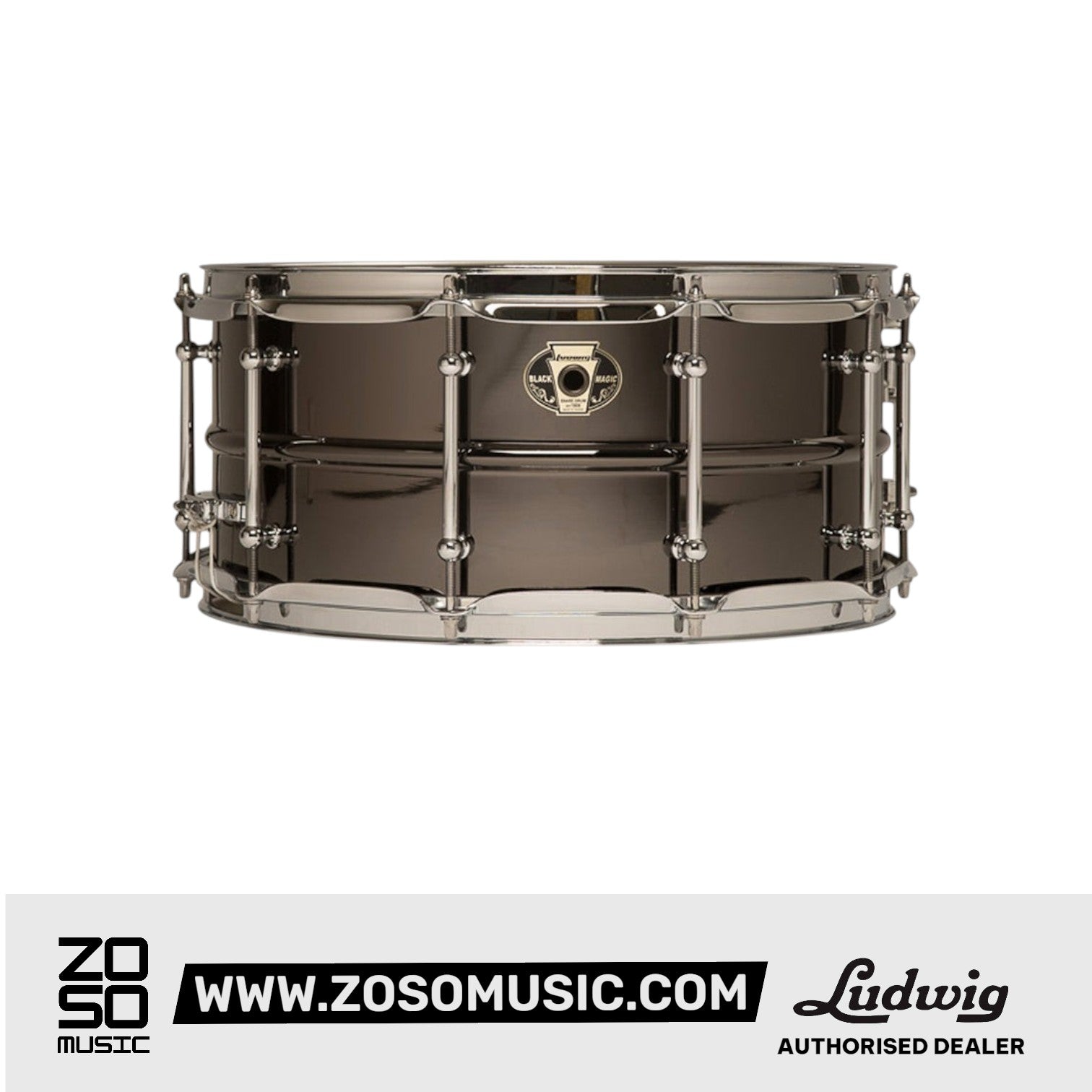 Ludwig LW6514CDIR 6.5x14inch Black Magic Snare w Chrome Hardware and 2.3mm Hoops |  LUDWIG |  DRUM-SNARE DRUM |  Zoso Music