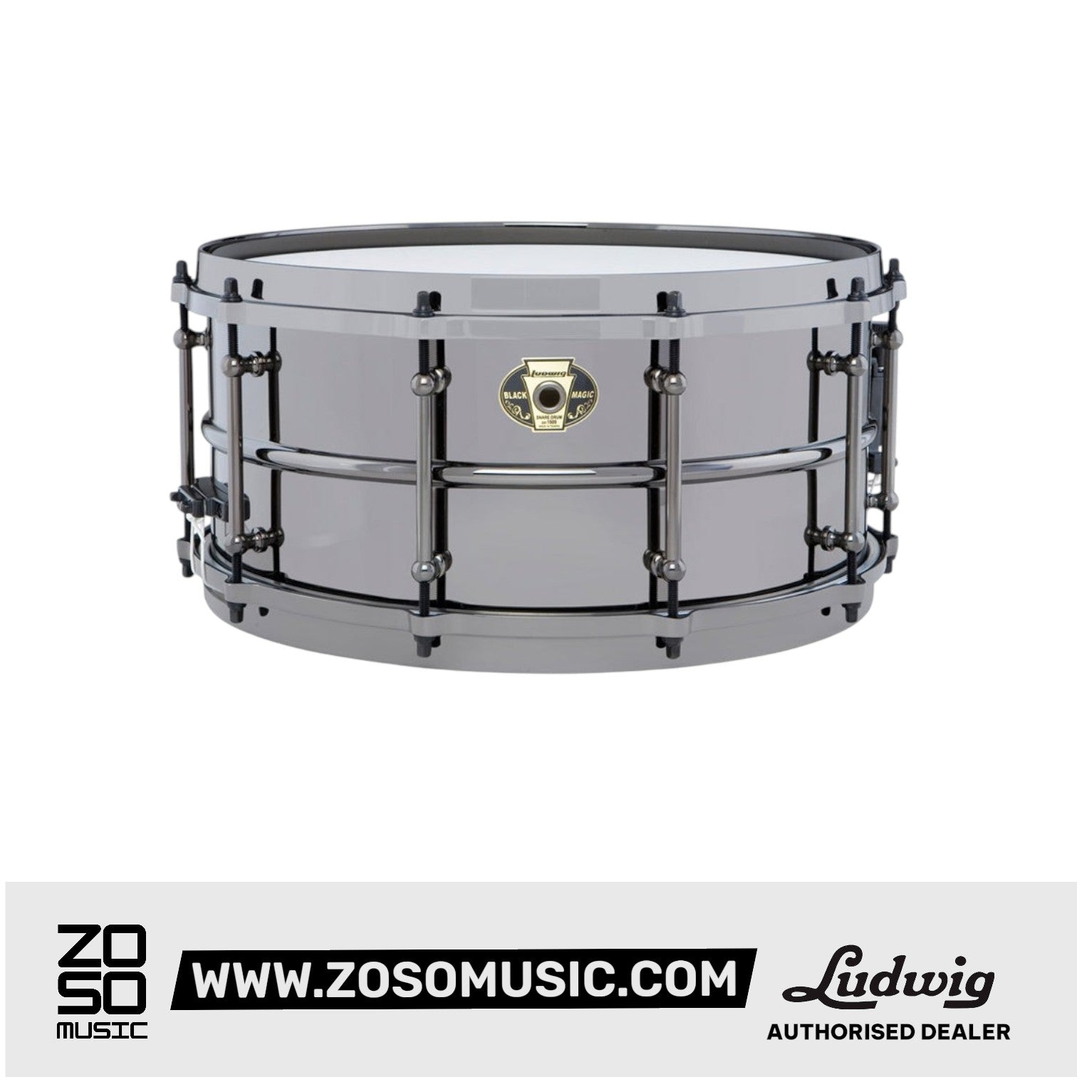 Ludwig LW6514DIR 6.5x14inch Black Magic Snare w Black Nickle Hardware and Die-Cast Hoops |  LUDWIG |  DRUM-SNARE DRUM |  Zoso Music