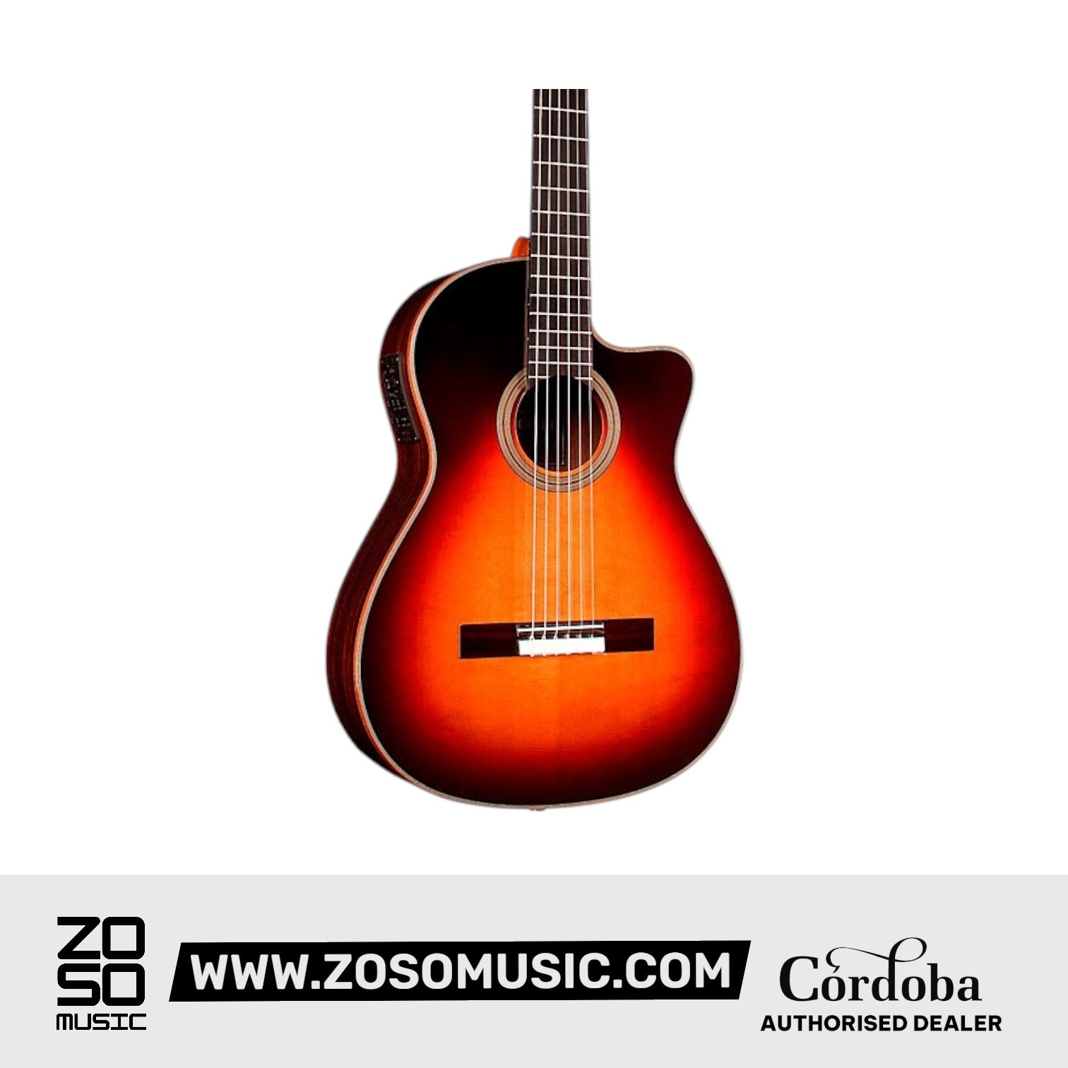 Cordoba Fusion Orchestra CE Tear Drop Burst - Solid Canadian Cedar Top, Rosewood Back & Sides with Pickup | Zoso Music Sdn Bhd